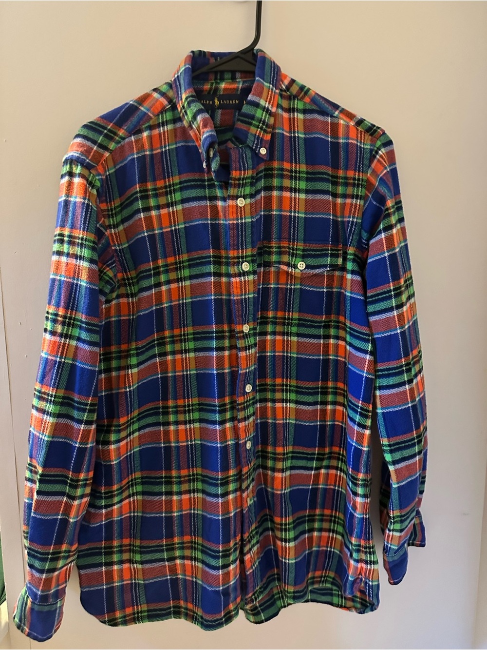 Ralph Lauren Blue, Orange & Green Plaid Button-Down Flannel Shirt